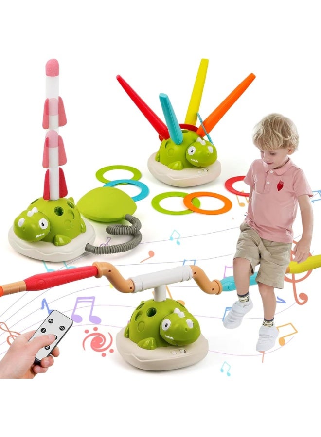 Bukela Dinosaur 3 in 1 Musical Jump, Toss Ring Game Toy and Rocket Launcher for Kids Outdoor Toys with Remote Control, Indoor Outside Birthday Gifts Girls Boys Toys for Ages 6+ - Image 1
